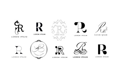 Creative R emblem. Letter r monogram for romantic, retro or rainbow st