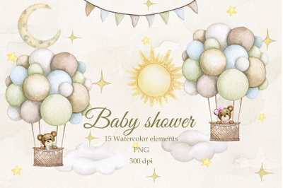 Baby shower set. Watercolor. PNG