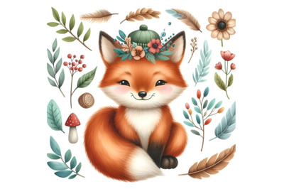 Cute baby fox isolated illustration