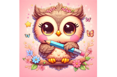 Cartoon Owl on a pink background