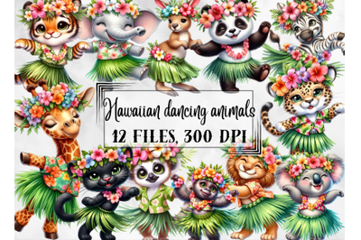 Hawaiian clipart, Hawaiian dancing animals, tropical clipart