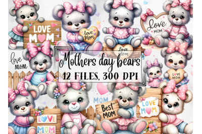 Mothers day clipart, cute teddy bears clipart