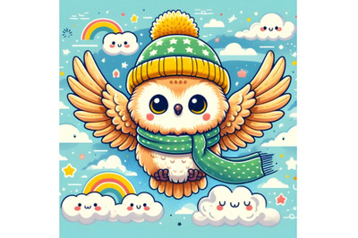 baby owl cartoon flying