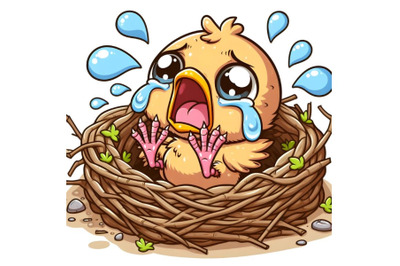 Baby bird in nest crying