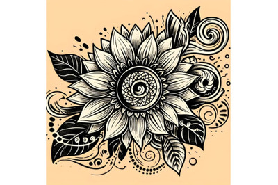 Vector sunflower abstract art, tattoo,