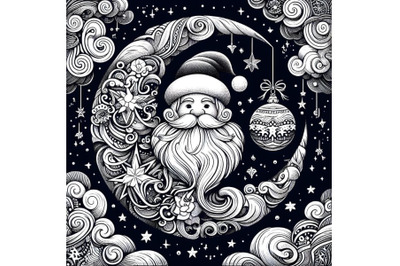 Ornamental white santa over moon