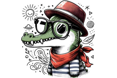 hipster crocodile with glasses