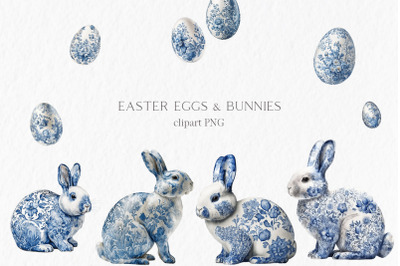 Easter eggs and bunnies Watercolor Clipart