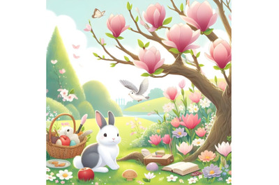 Spring scene with rabbit