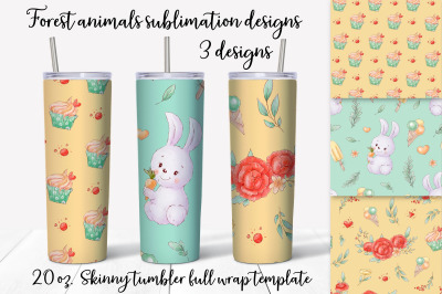 Bunny sublimation design. Skinny tumbler wrap design.