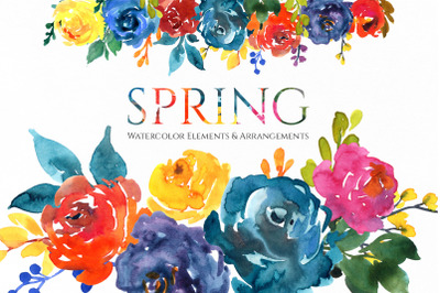 Bright Watercolor Flowers Spring Art