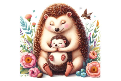 Mother hedgehog hugging