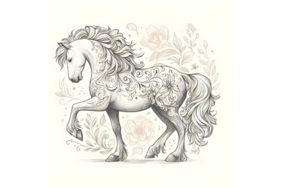 Horse sketch with floral decoration