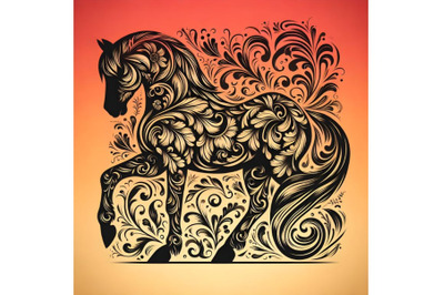 Horse silhouette of floral ornament