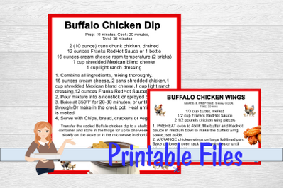 Buffalo Chicken Dip and Buffalo Wings Recipe Cards