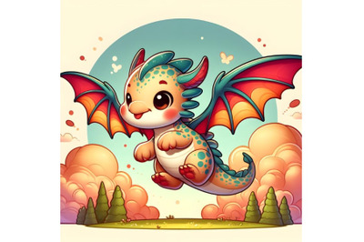 Cute illustration of flying dragon