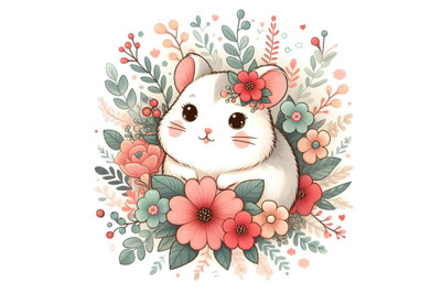 cute hamster with floral ornament