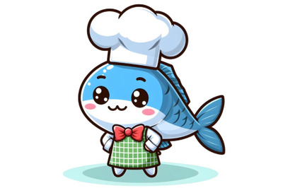 Cute Cartoon of fish chef