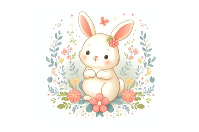 cute bunny with floral ornament