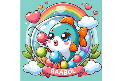 colorful baby cute Fish with love babol