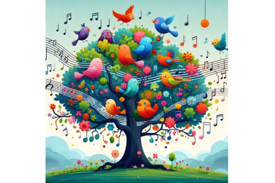 a tree with colorful music