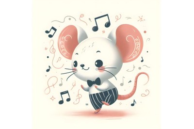 Dancing mouse baby print. Cute animal listens to music with simple abs