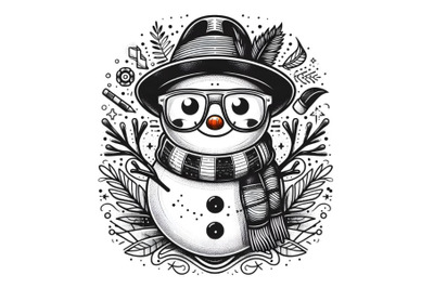 Cute hipster snowman with glasses