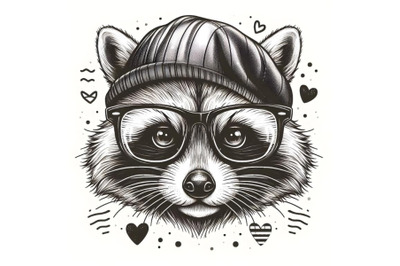 Cute hipster racoon with glasses