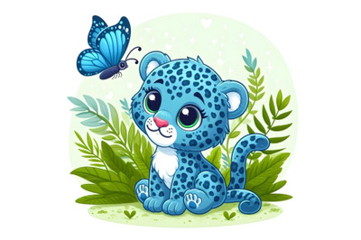 Little blue leopard with butterfly