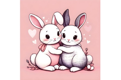 illustration with cute two rabbits