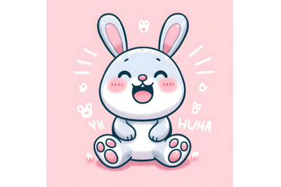 illustration with cute little baby rabbit sit and laugh