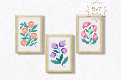 Spring Flowers cross stitch patterns. Embroidery patterns PDF