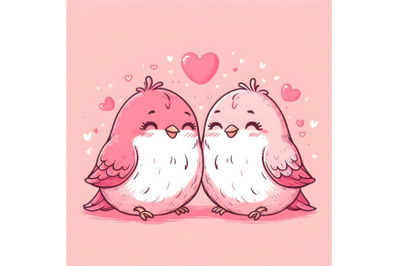 hand drawn illustration with cute two love birds