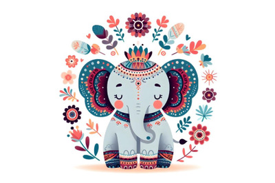 Cute sweet colorful elephant silhouette boho style