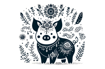 Cute piggy silhouette boho style