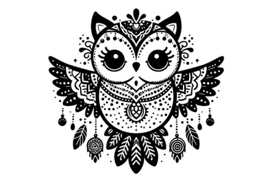 Cute beautiful owl silhouette boho style