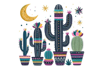 colorful cactus silhouette boho style