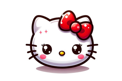 Vector illustration of face of baby Hello Kitty with red bow isolated