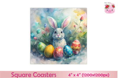 Easter Bunny Digital Square Coaster