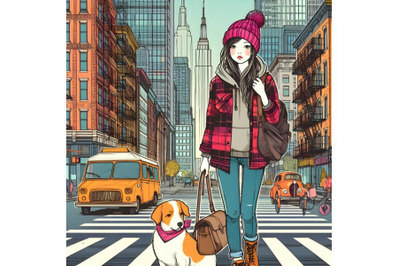 Urban girl with dog