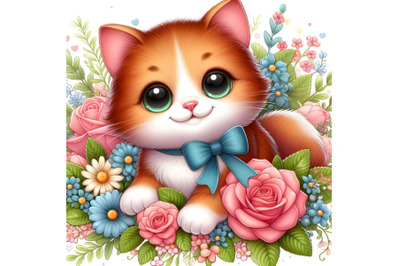 Cute cat in floral background