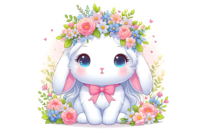 beautiful white bunny with beautiful flower crown