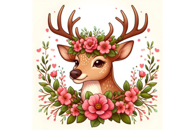 beautiful reindeer head with beautiful flower crown