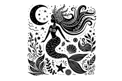beautiful mermaid silhouette boho style