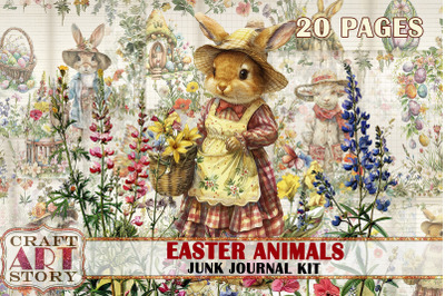 Vintage Easter animals Junk Journal Pages,digital papers