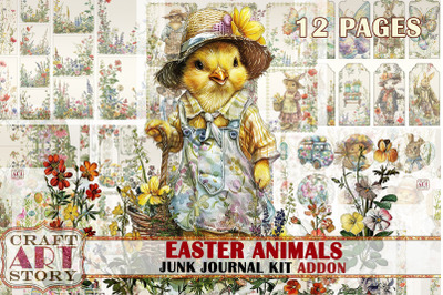 Vintage Easter animals Junk Journal Pages ADDON