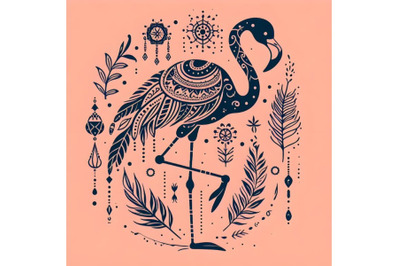 Flamingo silhouette boho style