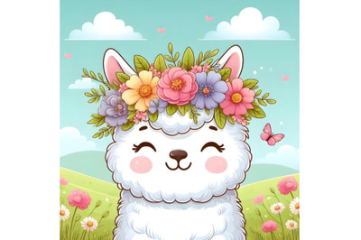 Cute llama head with beautiful flower crown