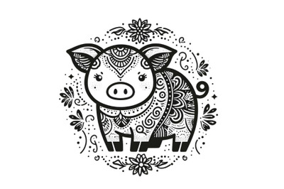 Cute piggy ornate silhouette