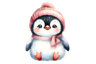 Cute baby penguin watercolor Hand drawn